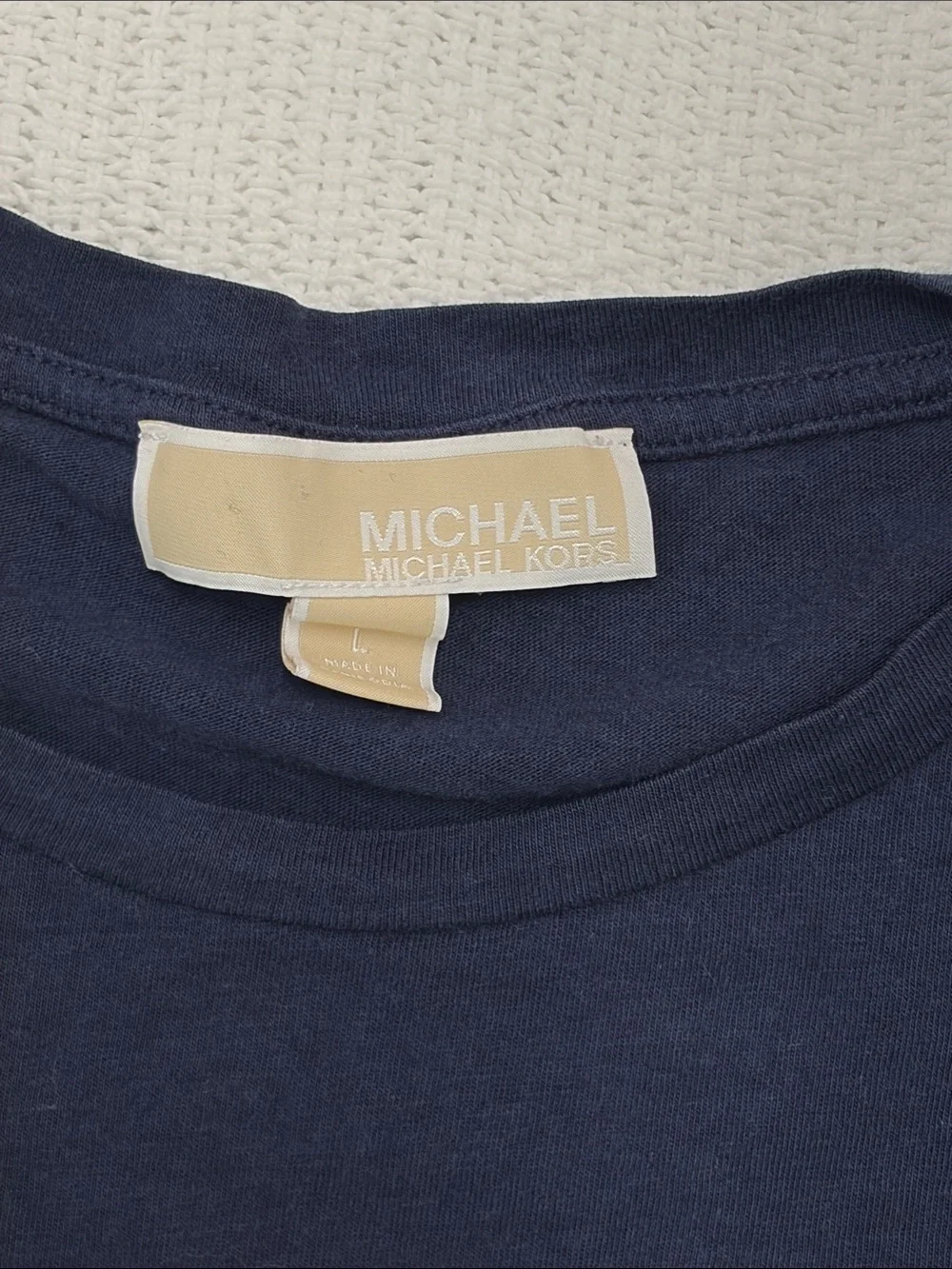 Michael Kors Navy Short-Sleeve Tee with Lace-Up Shoulder Detail